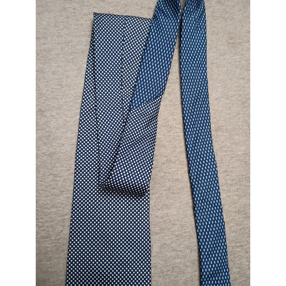 Tommy Hilfiger Mens Blue White Micro Check Geometric Silk Necktie Dual Tone